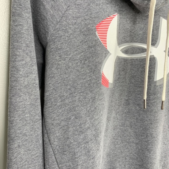 Under Armour Loose Size Small Womens Funnel Neck Hoodie Gray Large Decal - Picture 7 of 10